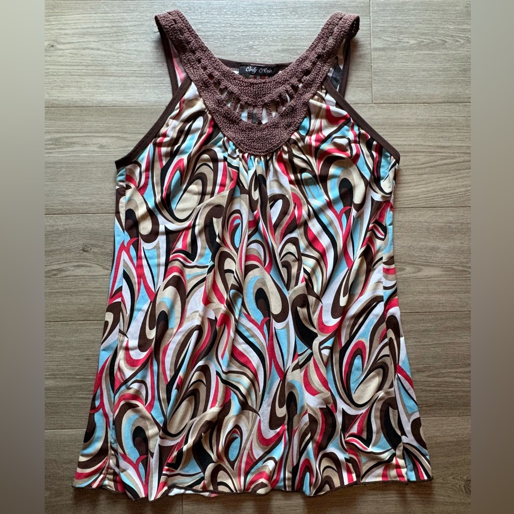 Chic Early 2000s Brown and Multicolor Women's Top